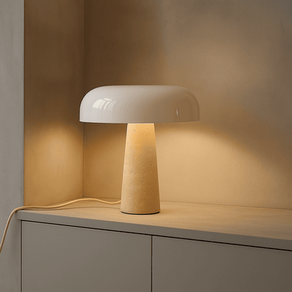 Handgefertigte Travertin Lampe mit Glasschirm beige weiss SONVELIA