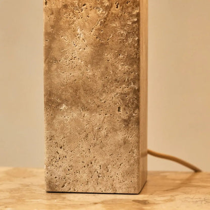 Travertin Lampe  Naturstein Baumwollschirm beige weiss SONVELIA