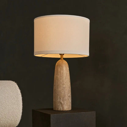 Travertin Lampe mit Baumwollschirm (beige)