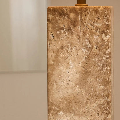 Travertin Lampe - Eleganter Naturstein mit Baumwollschirm