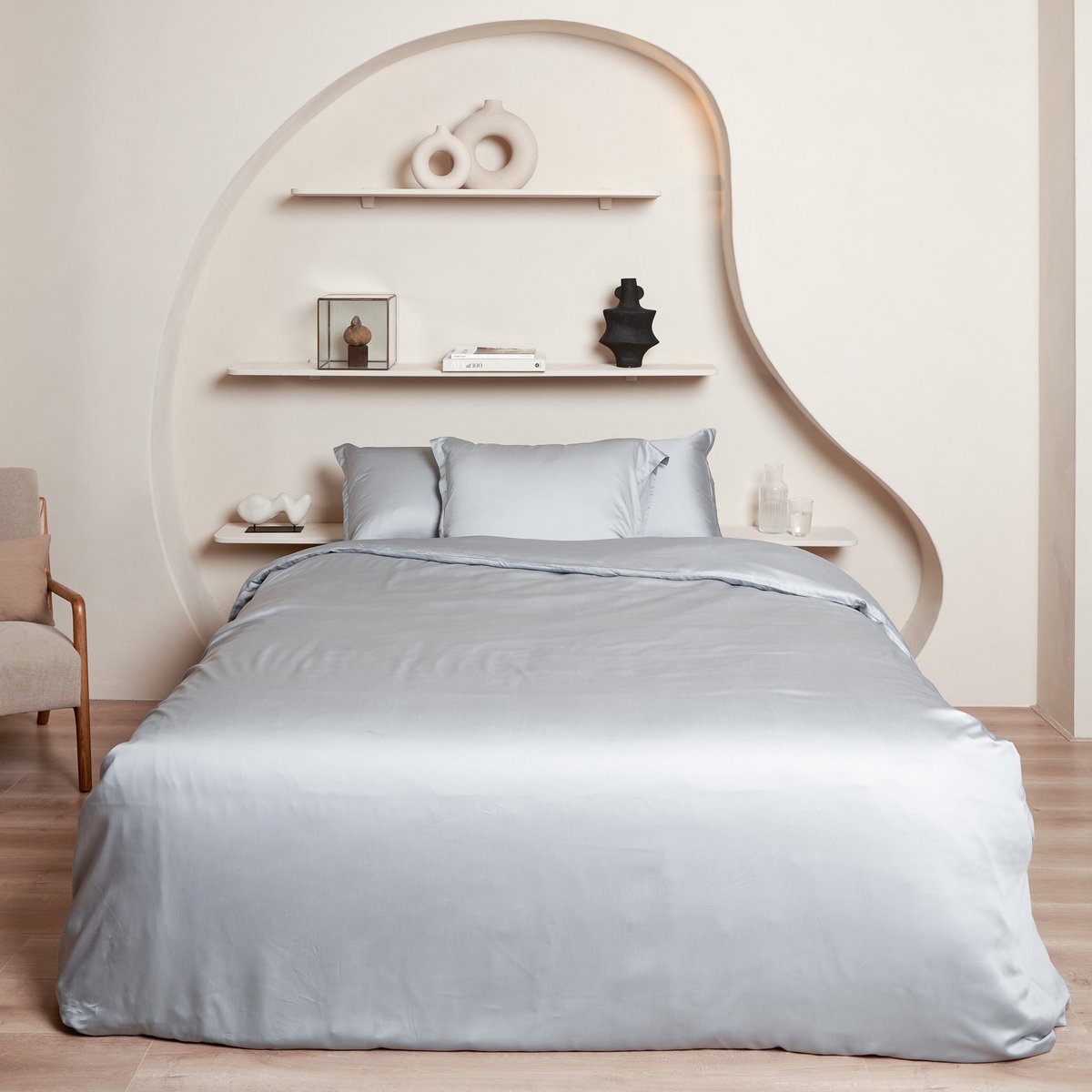 Luxuriöse TENCEL™ Lyocell Satin Bettwäsche - seidig-weich & atmungsaktiv (Graublau)